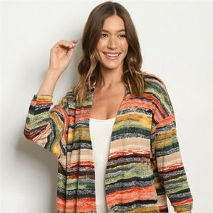 SALE!🔥LAST 3! Open Front Striped Cocoon Cardigan